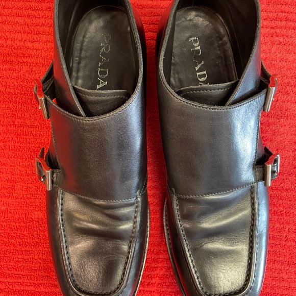 Prada Mens Buckle Boots Black Leather Mid Calf Round Toe Made In Italy - Picture 6 of 16